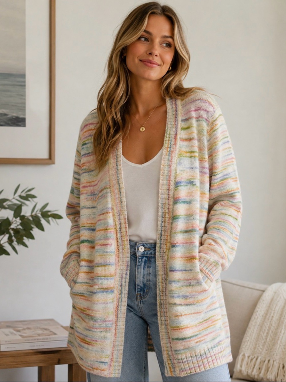 Talbots Open Front Cotton Blend Cardigan Sweater 1X Cottagecore Multicolor Cozy